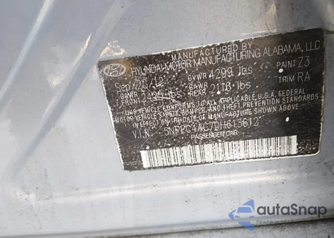 2013 Hyundai Sonata Limited z USA, uszkodzony, nr VIN 5NPEC4AC7DH613612